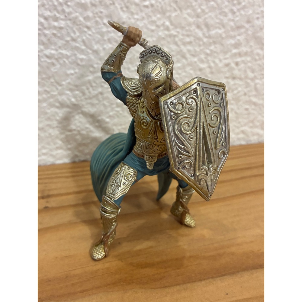 Schleich World of Knights Warrior Figure Silver Gold Armor Shield Sword Teal